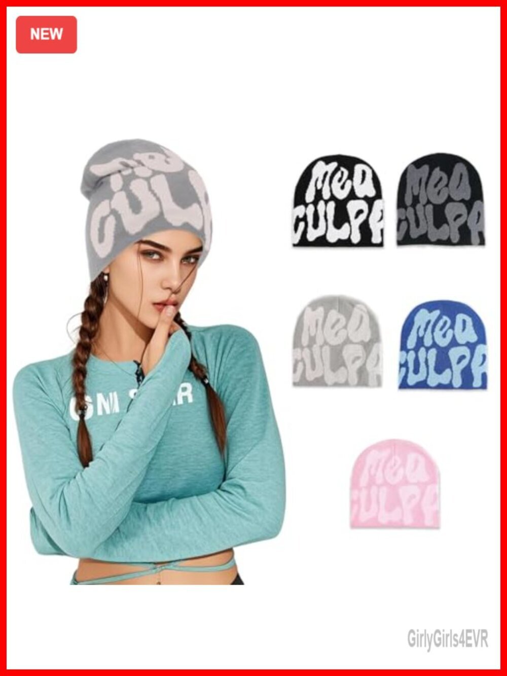 Y2K Beanie for Women - Unique Letter Print Knit Hat Stretchy Acrylic
